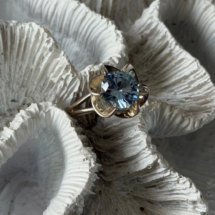 925 Sterling Silver Blue Cz Flower Ring Size 7