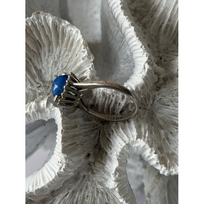 925 Sterling Silver Blue Star Sapphire Ring Size 7