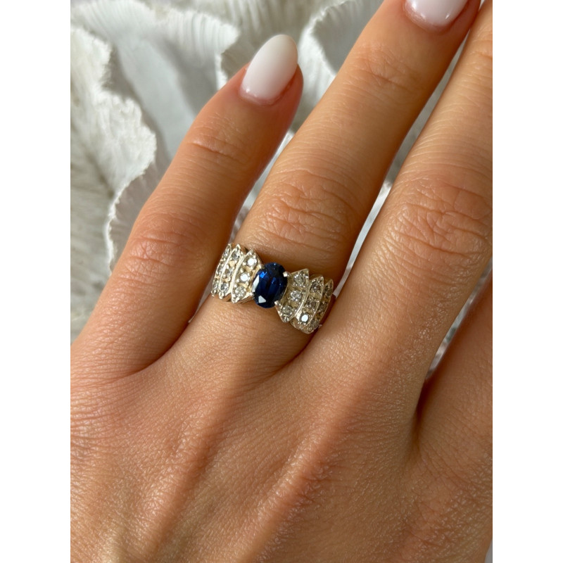 925 Sterling Silver Sapphire & Beryl Ring Size 7