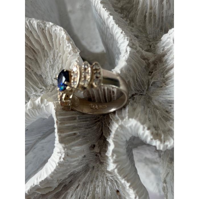 925 Sterling Silver Sapphire & Beryl Ring Size 7