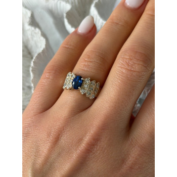 925 Sterling Silver Sapphire & Beryl Ring Size 7