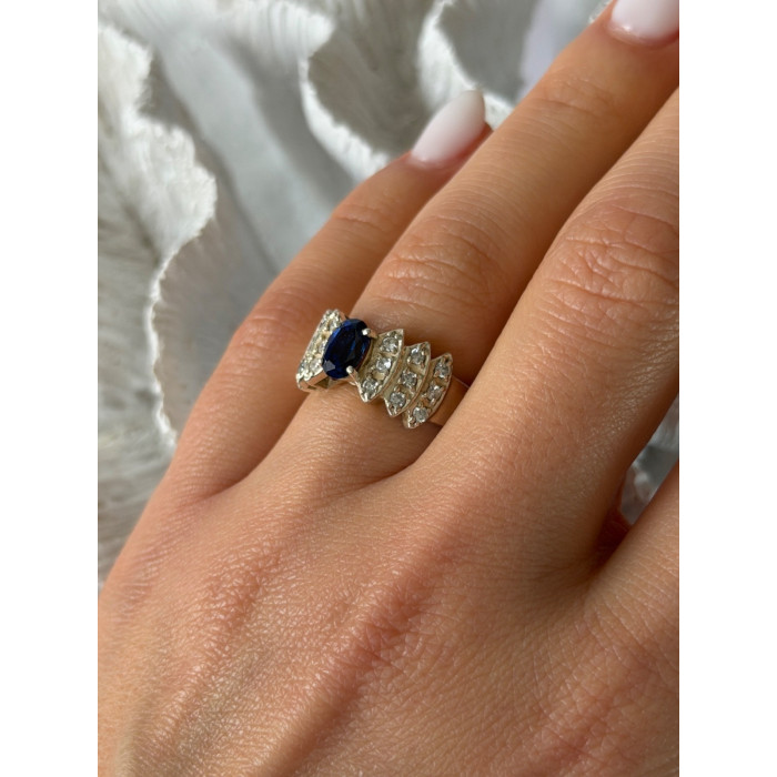 925 Sterling Silver Sapphire & Beryl Ring Size 7