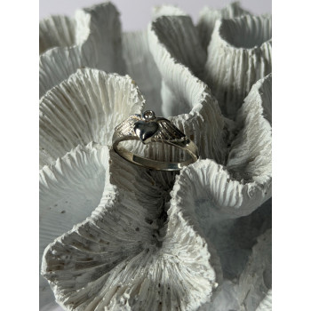 925 Sterling Silver Heart Wings Colorless Topaz Ring Size 9