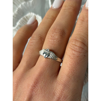 925 Sterling Silver Heart Wings Colorless Topaz Ring Size 9