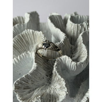 925 Sterling Silver Heart Wings Colorless Topaz Ring Size 9