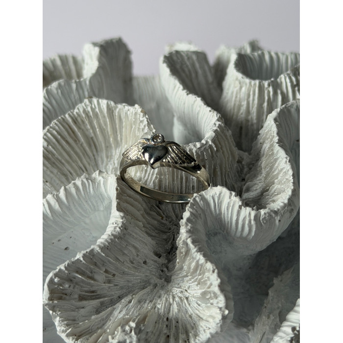 925 Sterling Silver Heart Wings Colorless Topaz Ring Size 9