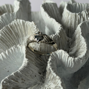 925 Sterling Silver Heart Wings Colorless Topaz Ring Size 9