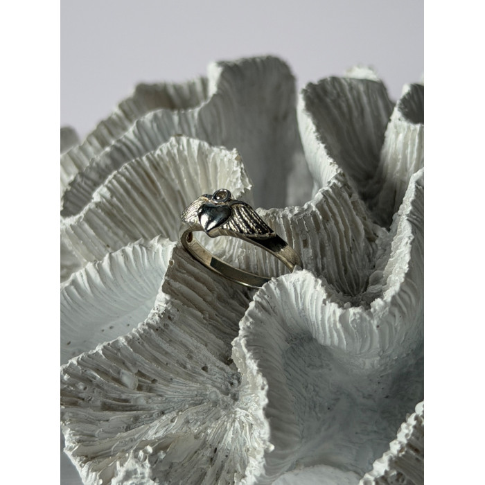 925 Sterling Silver Heart Wings Colorless Topaz Ring Size 9