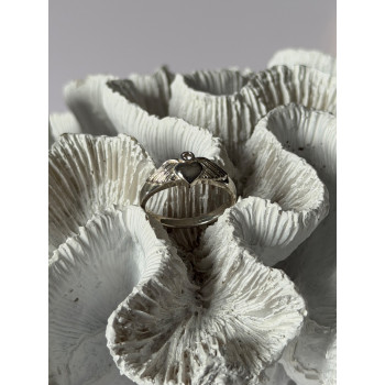 925 Sterling Silver Heart Wings Colorless Topaz Ring Size 9