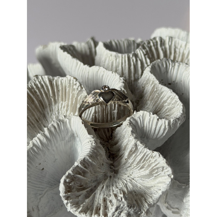 925 Sterling Silver Heart Wings Colorless Topaz Ring Size 9