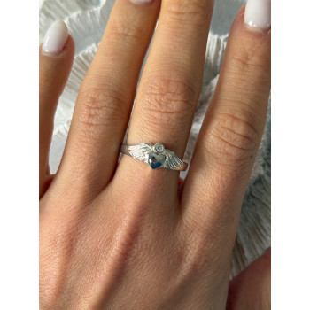 925 Sterling Silver Heart Wings Colorless Topaz Ring Size 9