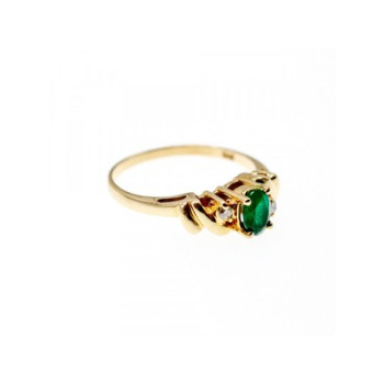 14K YELLOW GOLD  EMERALD & DIAMONDS RING SIZE 8