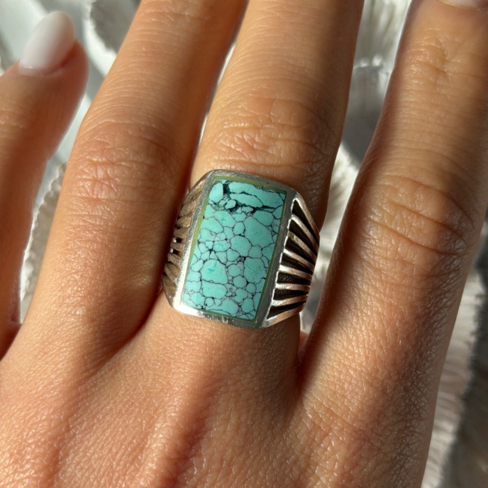 925 Sterling Silver Turquoise Ring Size 7.5