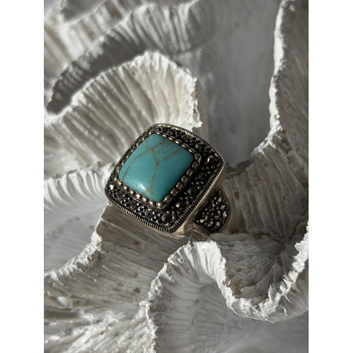 Vintage 925 Sterling Silver Turquoise & Marcasite Ring Size 6