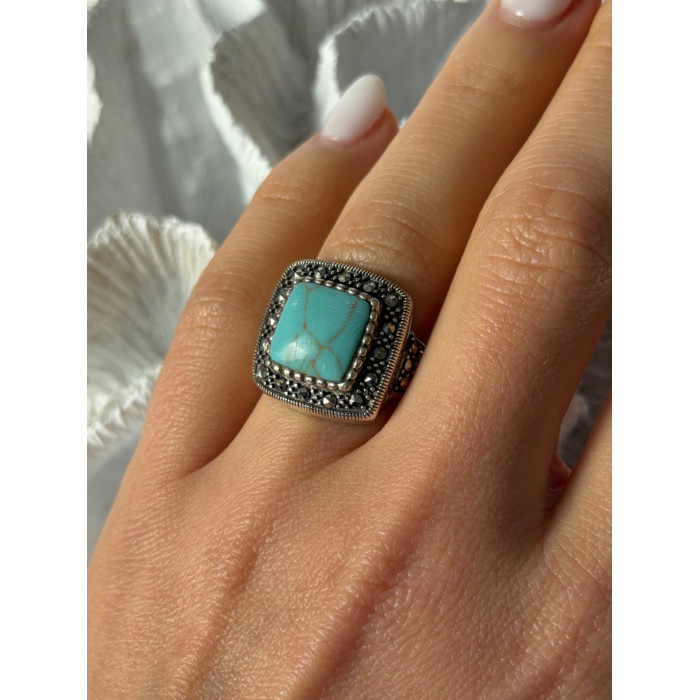 Vintage 925 Sterling Silver Turquoise & Marcasite Ring Size 6