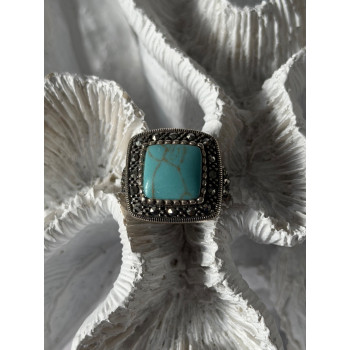 Vintage 925 Sterling Silver Turquoise & Marcasite Ring Size 6