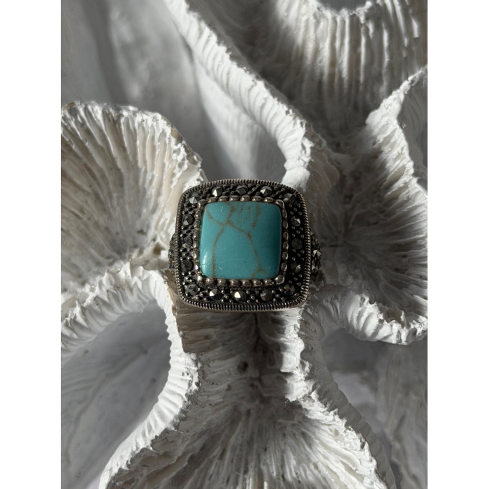 Vintage 925 Sterling Silver Turquoise & Marcasite Ring Size 6