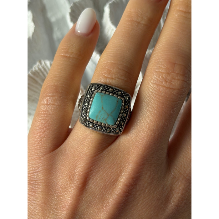 Vintage 925 Sterling Silver Turquoise & Marcasite Ring Size 6