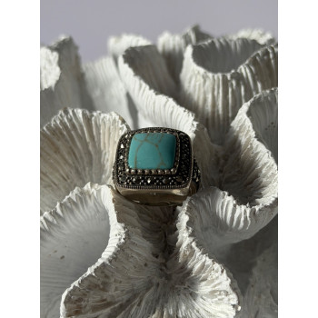 Vintage 925 Sterling Silver Turquoise & Marcasite Ring Size 6