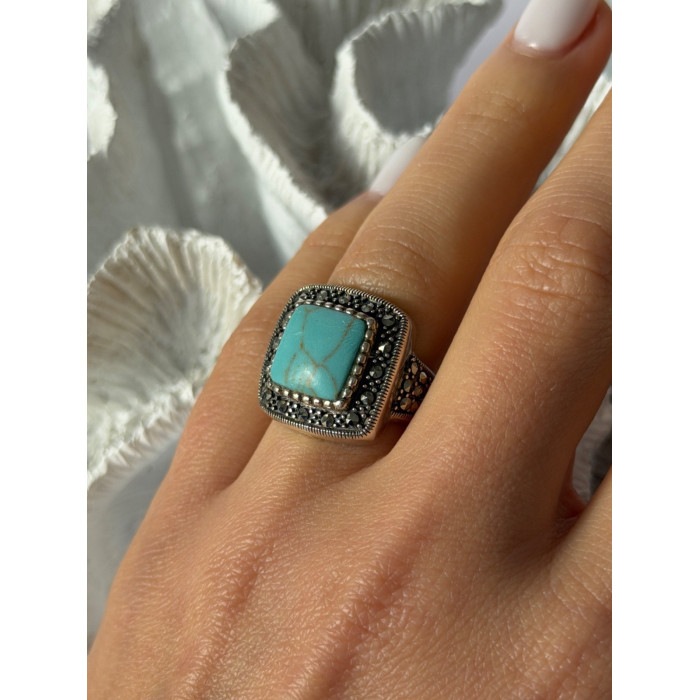 Vintage 925 Sterling Silver Turquoise & Marcasite Ring Size 6