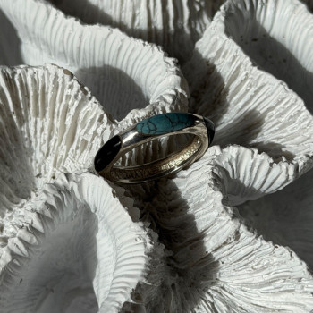 925 Sterling Silver Turquoise & Onyx Ring Size 7