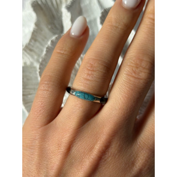 925 Sterling Silver Turquoise & Onyx Ring Size 7