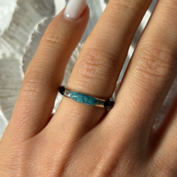 925 Sterling Silver Turquoise & Onyx Ring Size 7