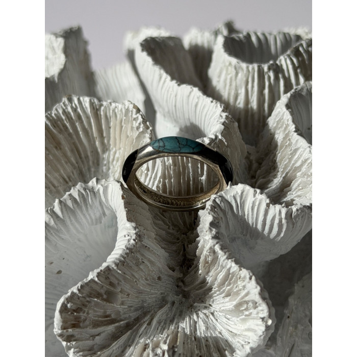 925 Sterling Silver Turquoise & Onyx Ring Size 7