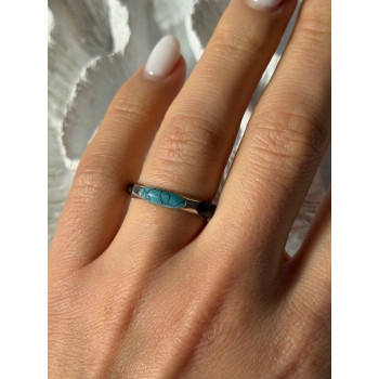 925 Sterling Silver Turquoise & Onyx Ring Size 7