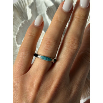 925 Sterling Silver Turquoise & Onyx Ring Size 7