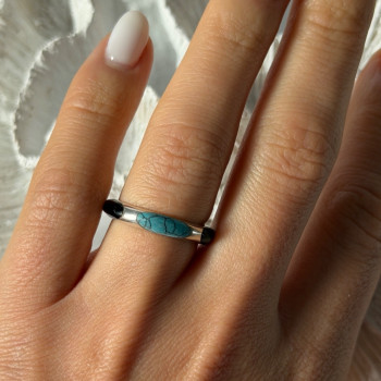 925 Sterling Silver Turquoise & Onyx Ring Size 7