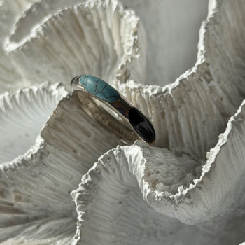 925 Sterling Silver Turquoise & Onyx Ring Size 7