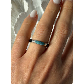 925 Sterling Silver Turquoise & Onyx Ring Size 7