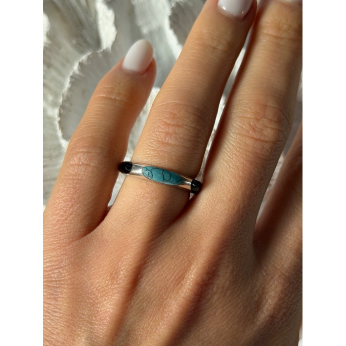 925 Sterling Silver Turquoise & Onyx Ring Size 7