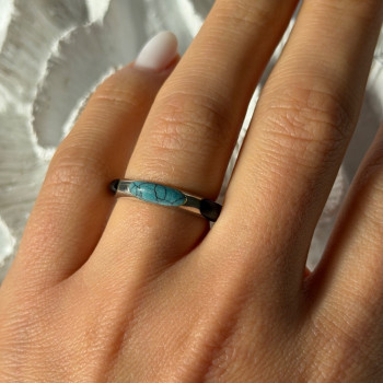 925 Sterling Silver Turquoise & Onyx Ring Size 7