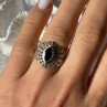 925 Sterling Silver Onyx & Marcasite Ring Size 6.5