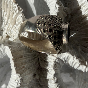 925 Sterling Silver Onyx & Marcasite Ring Size 6.5