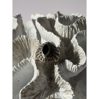 925 Sterling Silver Onyx & Marcasite Ring Size 6.5