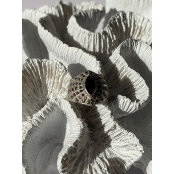 925 Sterling Silver Onyx & Marcasite Ring Size 6.5