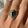 925 Sterling Silver Onyx & Marcasite Ring Size 6.5