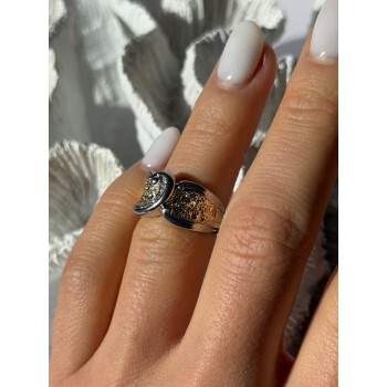 925 Sterling Silver Gold Plated Part Colorless Sapphire Ring Size 5