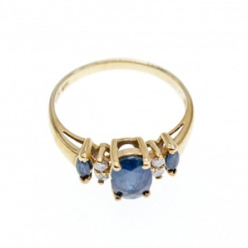 14K Yellow Gold Sapphire & Diamonds Ring Size 7