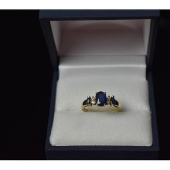14K Yellow Gold Sapphire & Diamonds Ring Size 7