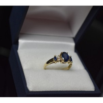 14K Yellow Gold Sapphire & Diamonds Ring Size 7