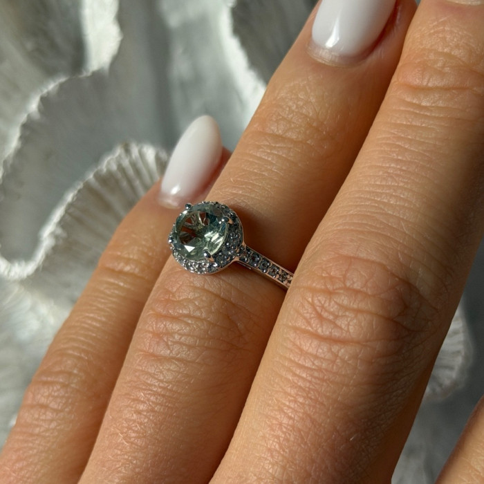 925 Sterling Silver Prasiolite Green Amethyst & Quartz Ring Size 5