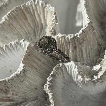 925 Sterling Silver Prasiolite Green Amethyst & Quartz Ring Size 5