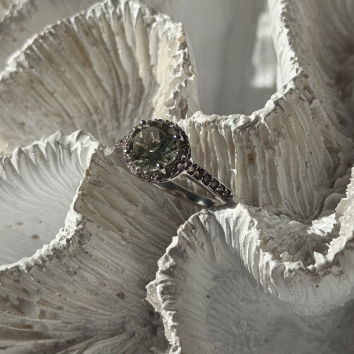 925 Sterling Silver Prasiolite Green Amethyst & Quartz Ring Size 5
