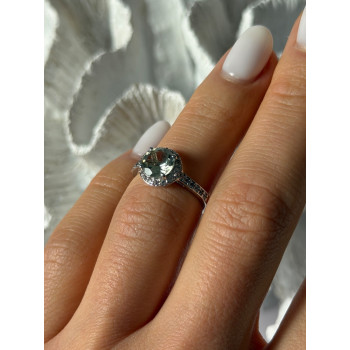 925 Sterling Silver Prasiolite Green Amethyst & Quartz Ring Size 5