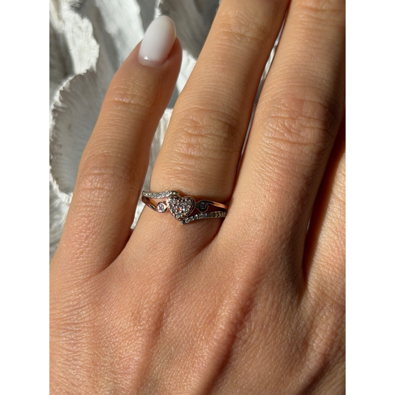 925 Sterling Silver & 10K Rose Gold Colorless Sapphire Ring Size 6