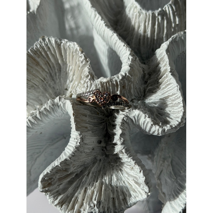 925 Sterling Silver & 10K Rose Gold Colorless Sapphire Ring Size 6